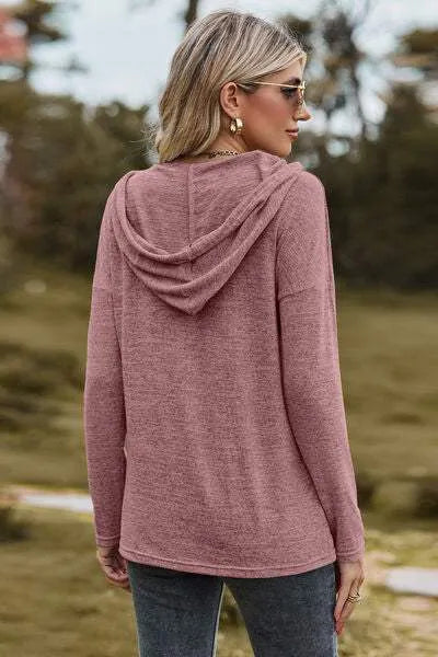 Drawstring Dropped Shoulder Hooded T-Shirt Women's T-Shirts - Tophatter Daily Deals